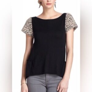 Leifsdottir Black Sweater with Leopard Print Sleeves